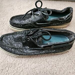 Sperry Top Sider Boat Shoes Black Glitter Sequin Sparkle Women's US Size 7.5 M